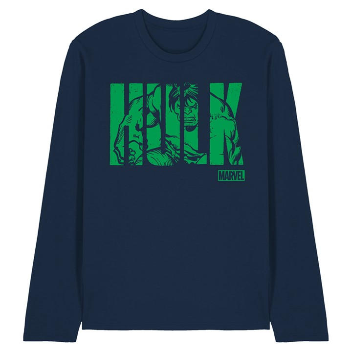 Marvel Men's Blue Hulk Text Long Sleeve T-Shirt in Size XL, Sports Direct