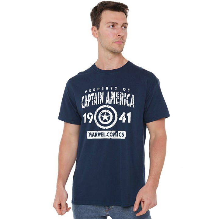 Marvel Men's Blue Property Of Cotton T-Shirt Navy in Size L, Sports Direct