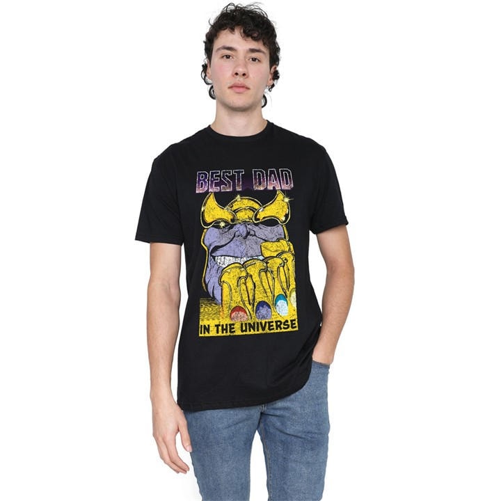 Marvel Men' Black Thanos Best Dad Universe T-Shirt in Size S, Sports Direct