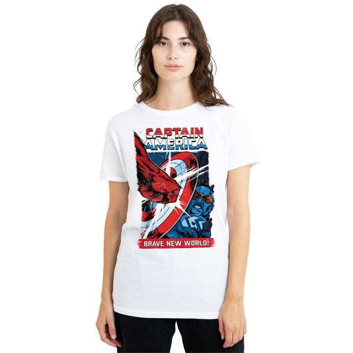 Marvel Women's White Captain America Brave New World Red Hulk Punch T-S in Size L, Sports Direct