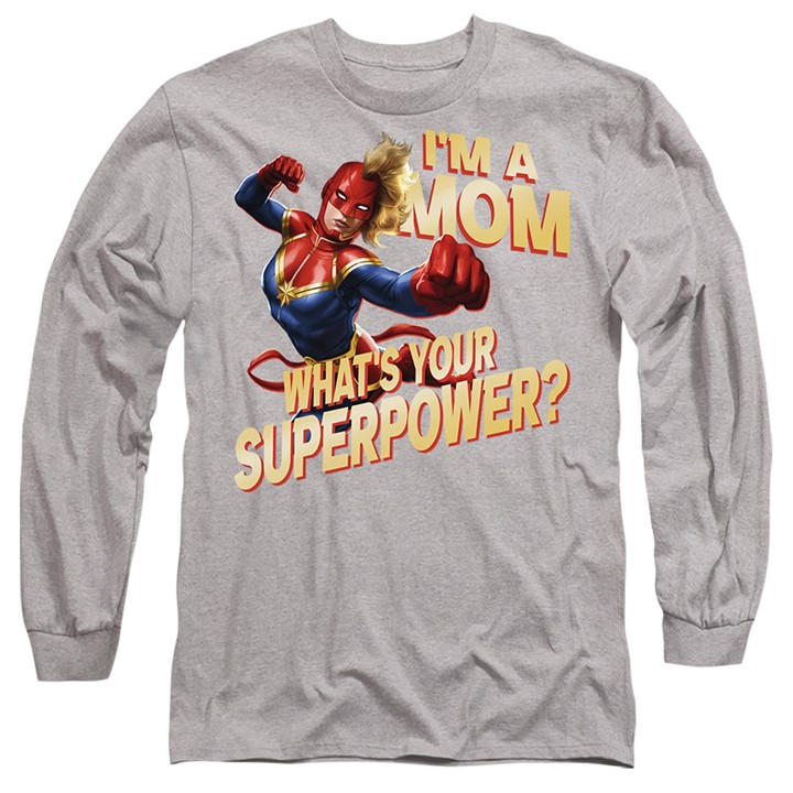 Marvel Men's Grey Captain Mothers Day Mom Superpower Long Sl in Size M, Sports Direct