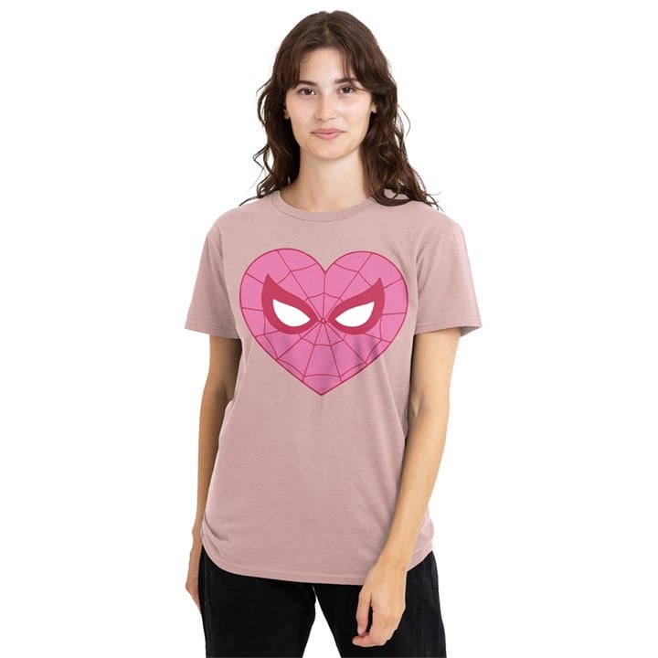 Marvel Women's Pink Spiderman Heart T-Shirt Powder Rose, Sports Direct
