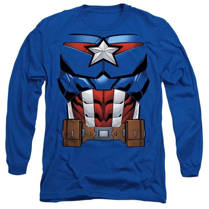 Marvel Men's Blue Captain America Costume Long Sleeve T-Shirt Royal in Size L, Sports Direct