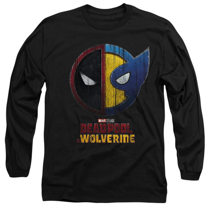 Marvel Men's Black Deadpool & Wolverine Worn Crest Long Sleeve T-Shir in Size 2XL, Sports Direct