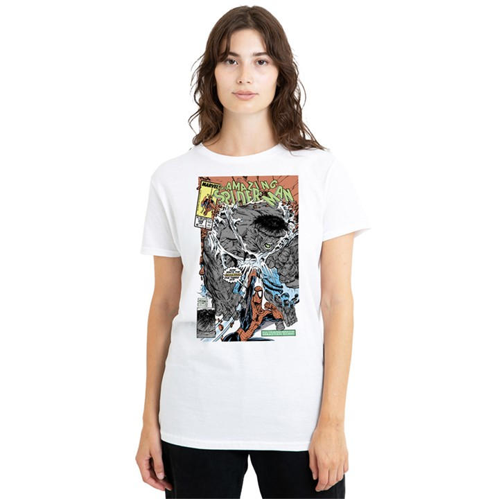 Marvel Women's White Spiderman Hulk Strongest There Is Cover T-Shirt W, Sports Direct