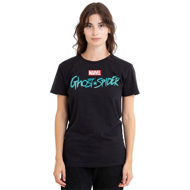 Marvel Women's Black Spiderman Ghost Spider Classic Logo T-Shirt in Size M, Sports Direct