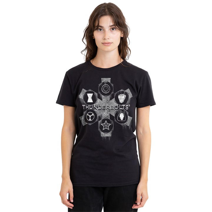 Marvel Women's Black Thunderbolts Asterisk Hero Icons T-Shirt in Size XL, Sports Direct