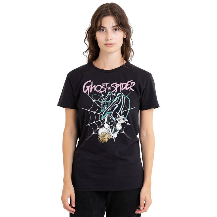 Marvel Women's Black Spiderman Ghost Spider Neon Web T-Shirt in Size M, Sports Direct