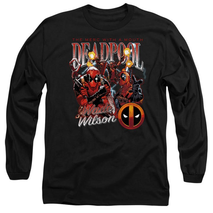 Marvel Men's Black Deadpool Homage Tee Long Sleeve T-Shirt in Size L, Sports Direct