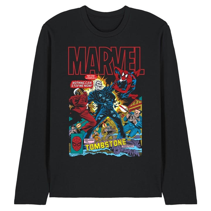 Marvel Men's Black Spiderman Retro Tombstone Hammerhead Cover Long Sl in Size L, Sports Direct