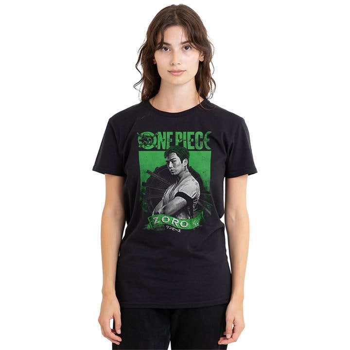 One Piece Women's Black (Netflix) Zoro Etched Portrait T, Sports Direct