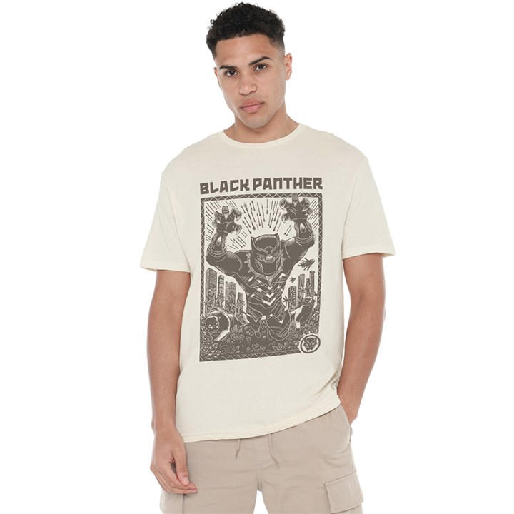 Black Panther Men's Cream Lino Cut T-Shirt in Size L, Sports Direct
