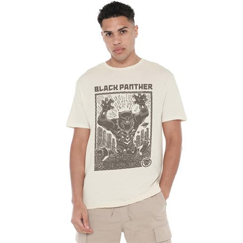 Black Panther - Black Panther Lino Cut Mens T-Shirt Cream
