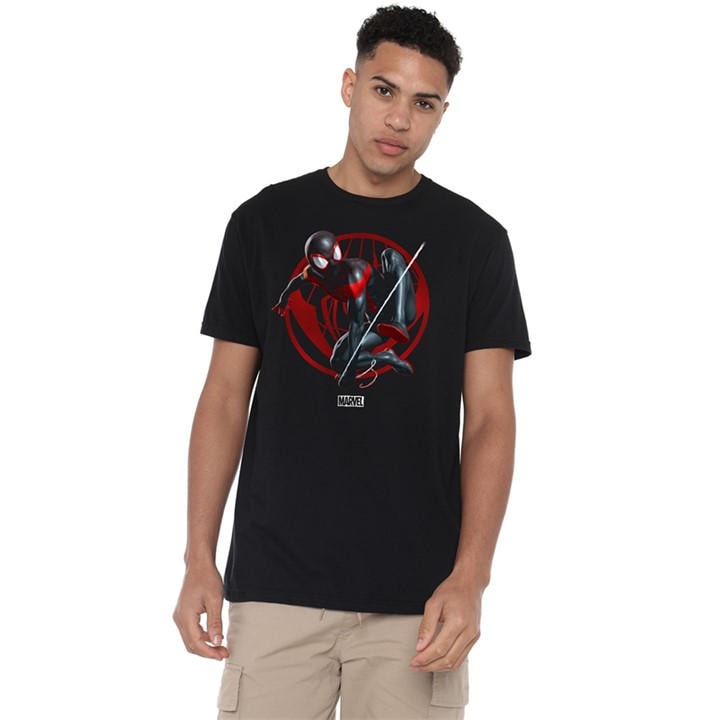 Spiderman Men's Black Miles Morales Leap T-Shirt in Size 2XL, Sports Direct