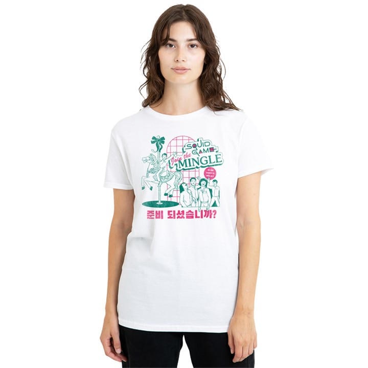 Squid Game Women's White Merry Go Round T Shirt, Sports Direct