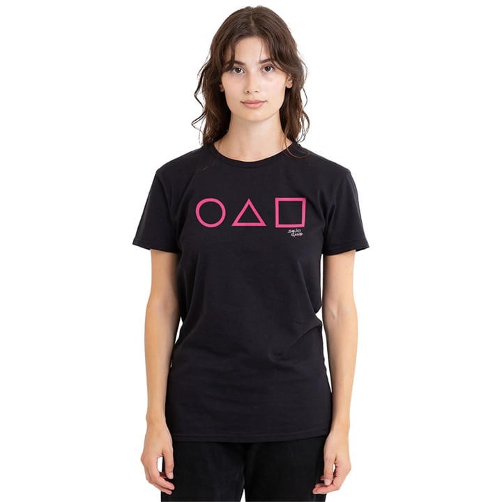 Squid Game Women's Black Main Icons Pink T Shirt, Sports Direct