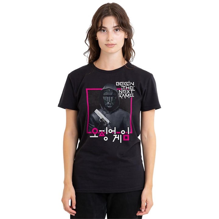 Squid Game Women's Black Front Man Korean Logo T Shirt B, Sports Direct