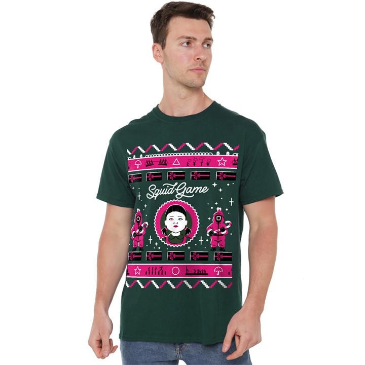 Squid Game Men' Green Squid Games Fair Isle T-Shirt in Size S, Sports Direct
