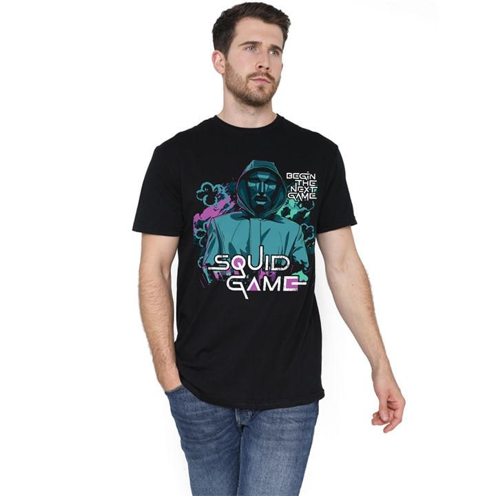 Squid Game Men's Black Front Man Begin The Next Game T-Shirt B in Size 2XL, Sports Direct