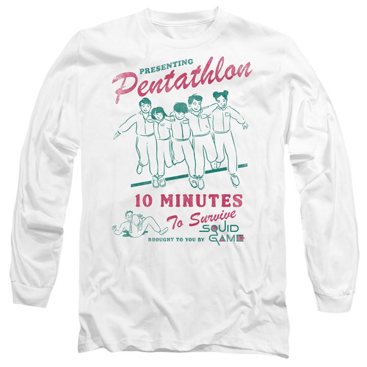 Squid Game Men' White Pentathlon Race Comic Long Sleeve T-Shi in Size S, Sports Direct