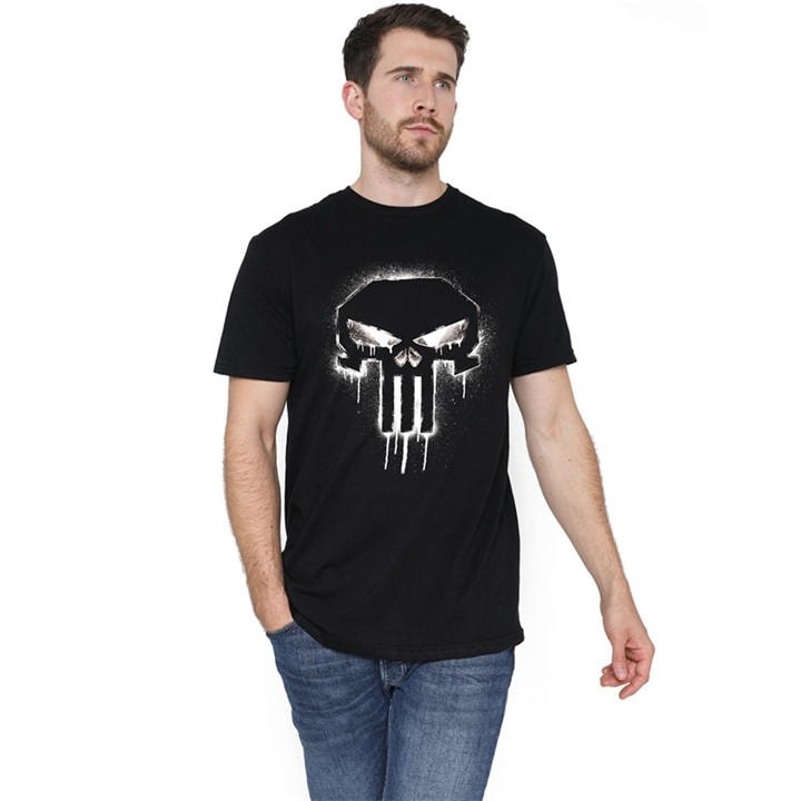 Punisher Men' Black Spray T-Shirt in Size S, Sports Direct