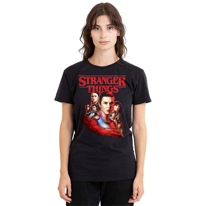 Stranger Things Women's Black Hawkins Heroes Poster T Shi, Sports Direct