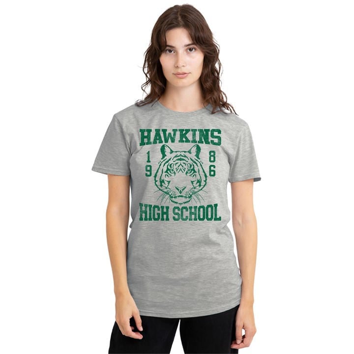 Stranger Things Women's Grey 1986 Hawkins High School T in Size M, Sports Direct