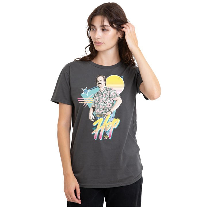 Stranger Things Women's Grey 80S Jim Hopper T-Shirt Charcoal in Size M, Sports Direct