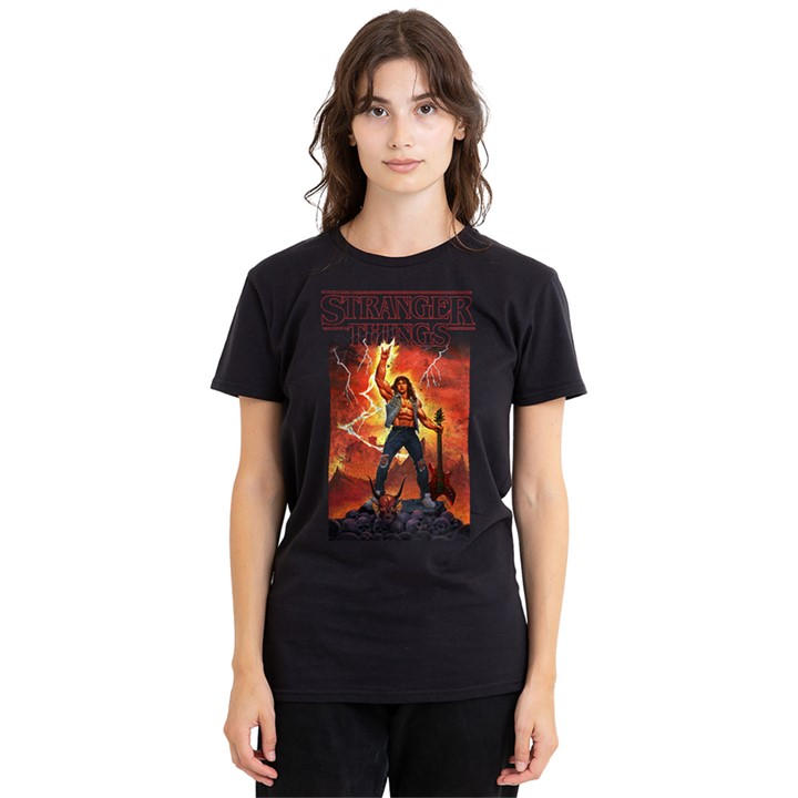 Stranger Things Women's Black Rock Of Eddie Munson T Shir, Sports Direct