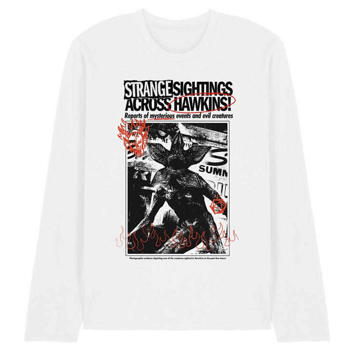 Stranger Things Men's White Newspaper Demogorgon Sighting Long in Size L, Sports Direct