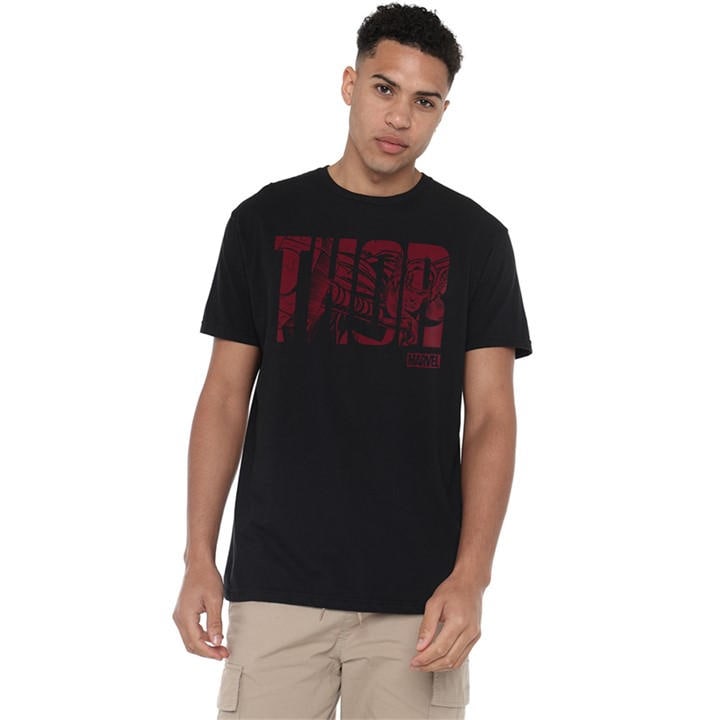 Marvel Comics Men's Black Marvel Thor Text  T-Shirt in Size M, Sports Direct