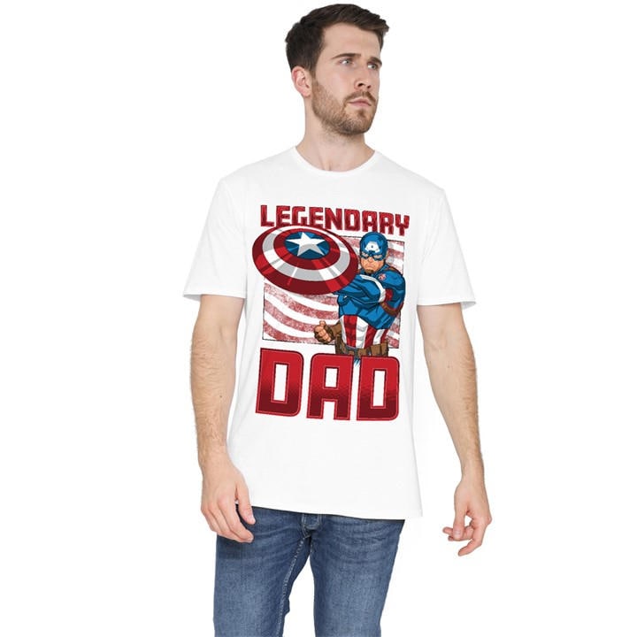 Captain America Men's White Legendary Dad America T-Shirt in Size XL, Sports Direct