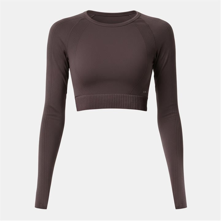 Usa Pro Women's Brown Long Sleeve Seamless Crop Top in Size 8, Sports Direct