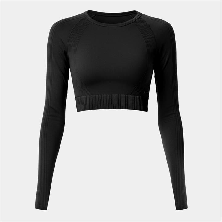 Usa Pro Women's Black Long Sleeve Seamless Crop Top in Size 6, Sports Direct