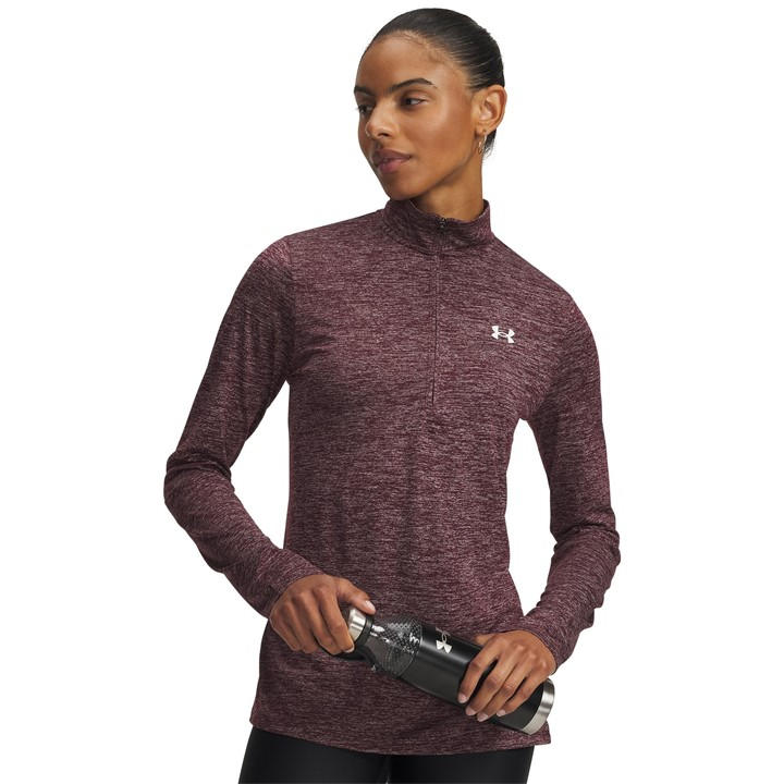 Under Armour Women's Red Tech Half Zip Top in Size 10, Sports Direct