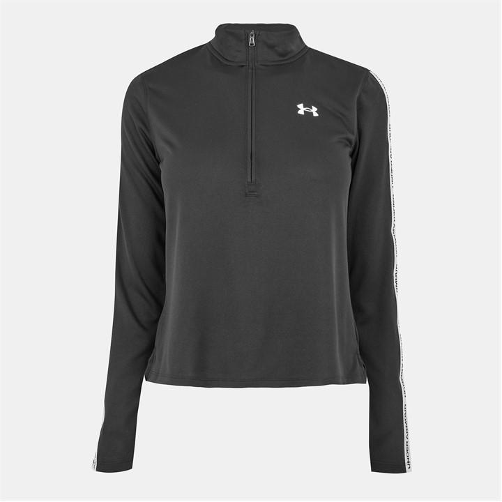 Under Armour Women's Black Tech Tape Zipped Long-Sleeve Performance Gym Top in Size 10, Sports Direct