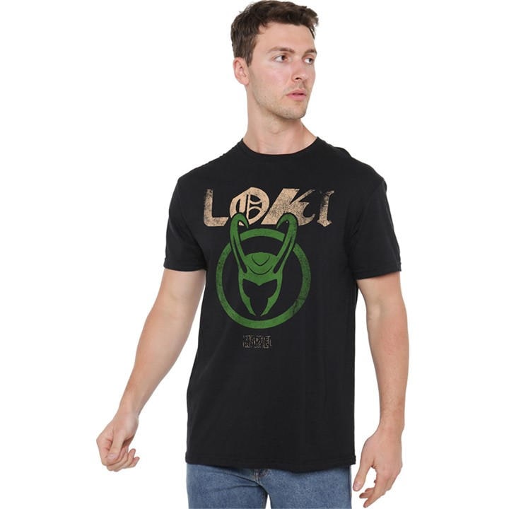 Marvel Men's Black Loki Emblem Cotton T-Shirt in Size L, Sports Direct