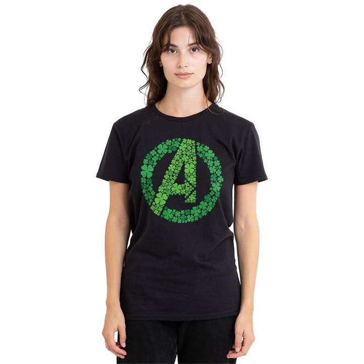 Marvel Women's Black The Avengers St Patricks Day Logo Shamrock T-Shir, Sports Direct