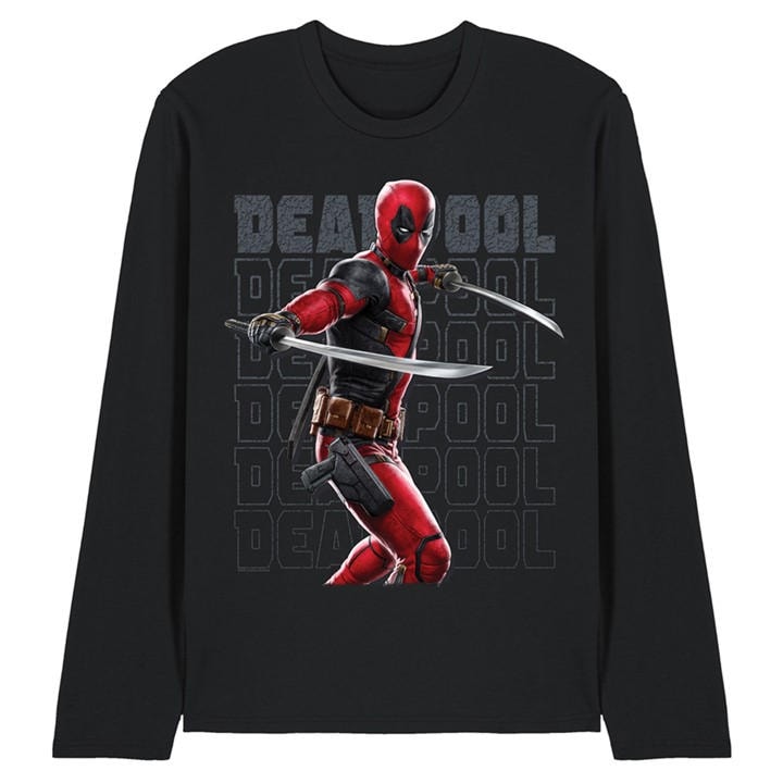 Marvel Men' Black Deadpool Wolverine Wade Katanas Long Sleeve T Shir in Size S, Sports Direct