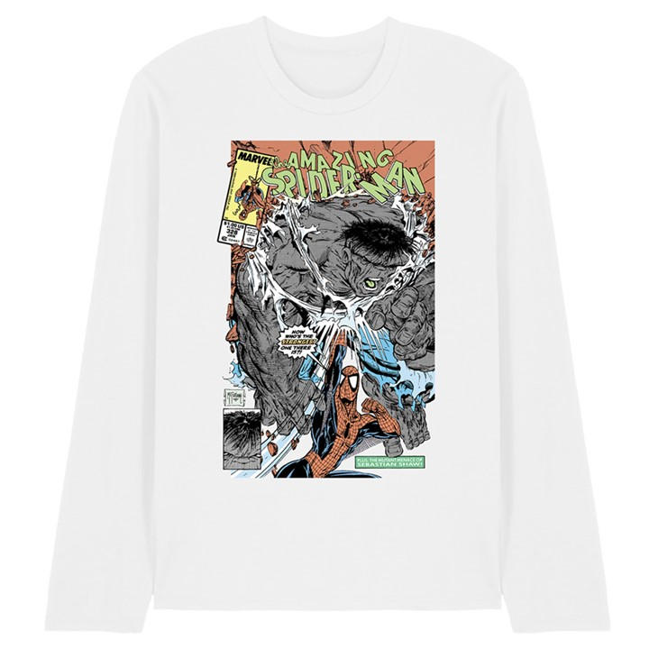 Marvel Men's White Spiderman Hulk Strongest There Is Cover Long Sleev in Size 2XL, Sports Direct