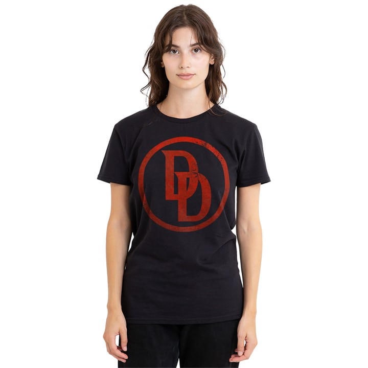 Marvel Women's Black Daredevil Born Again Symbol T-Shirt, Sports Direct