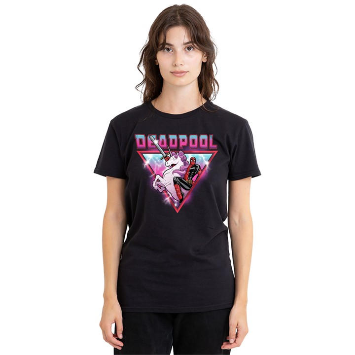 Marvel Women's Black Deadpool Metal Unicorn Wade T-Shirt, Sports Direct