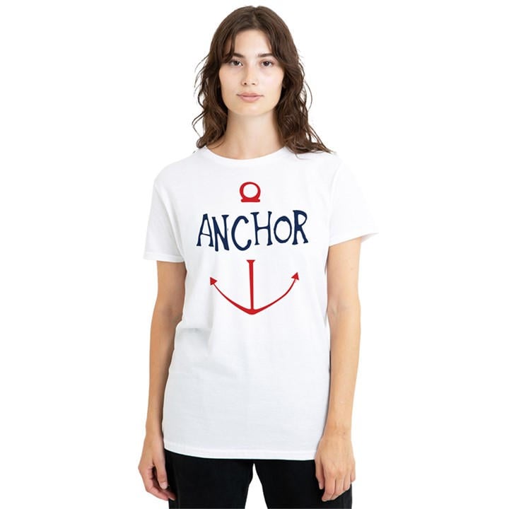 One Piece Women's White Sketch Anchor Simple T Shirt Whi in Size L, Sports Direct