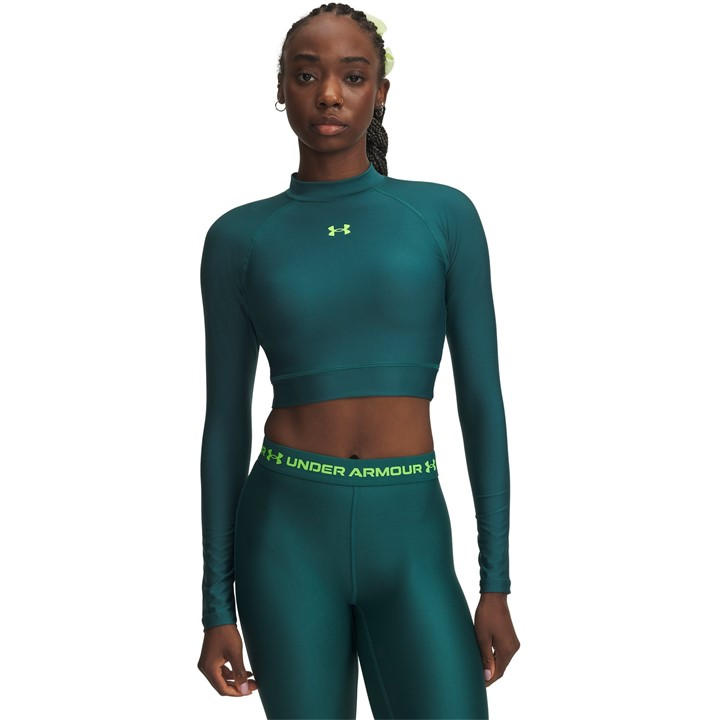 Under Armour Women's Green Ua Hg Crop Mock Ls Ld63