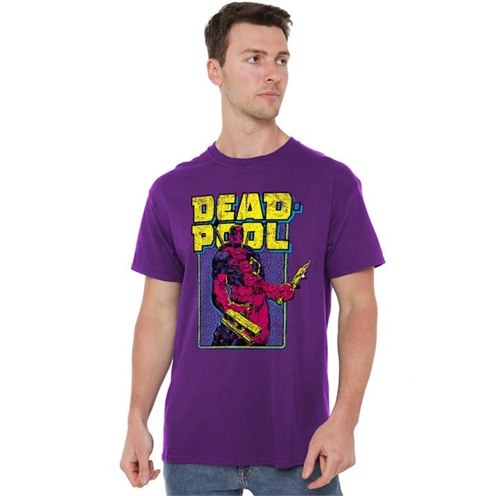 Marvel Men's Purple Deadpool 90S Cotton T-Shirt in Size L, Sports Direct