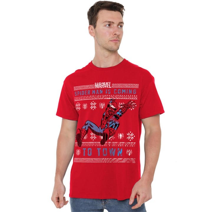 Spiderman Men's Red Spider Man Christmas Jumper T-Shirt in Size 2XL, Sports Direct