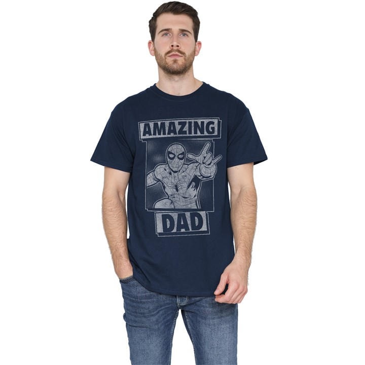 Spiderman Men' Blue Spider Man Fathers Day Amazing Dad Mono T-Sh in Size S, Sports Direct