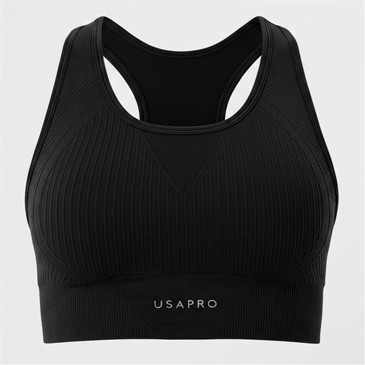 Usa Pro Women's Black Up Seamless Crop Sports Bra in Size 18, Sports Direct