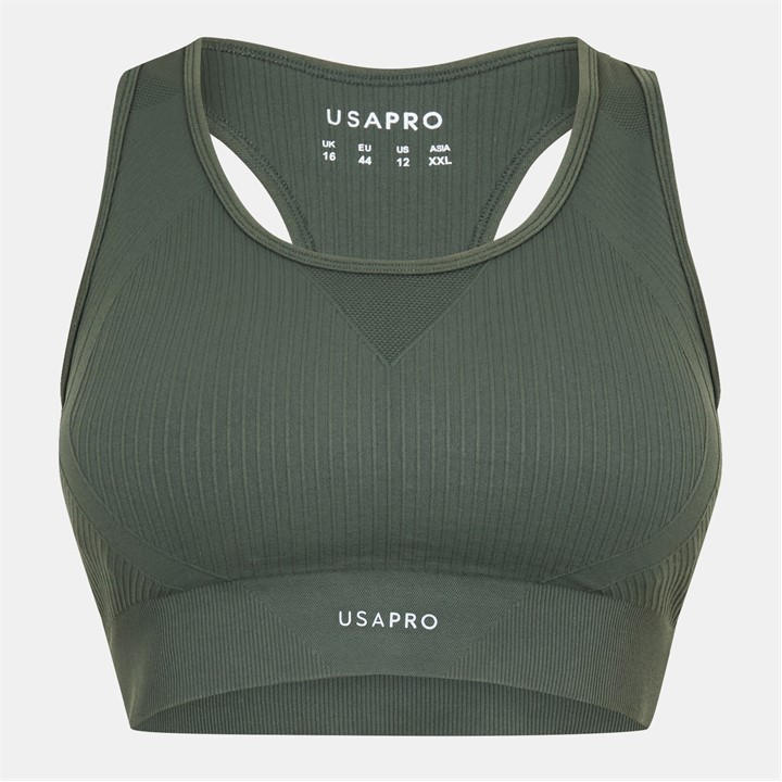 Usa Pro Women's Green Up Seamless Crop Sports Bra in Size 14, Sports Direct