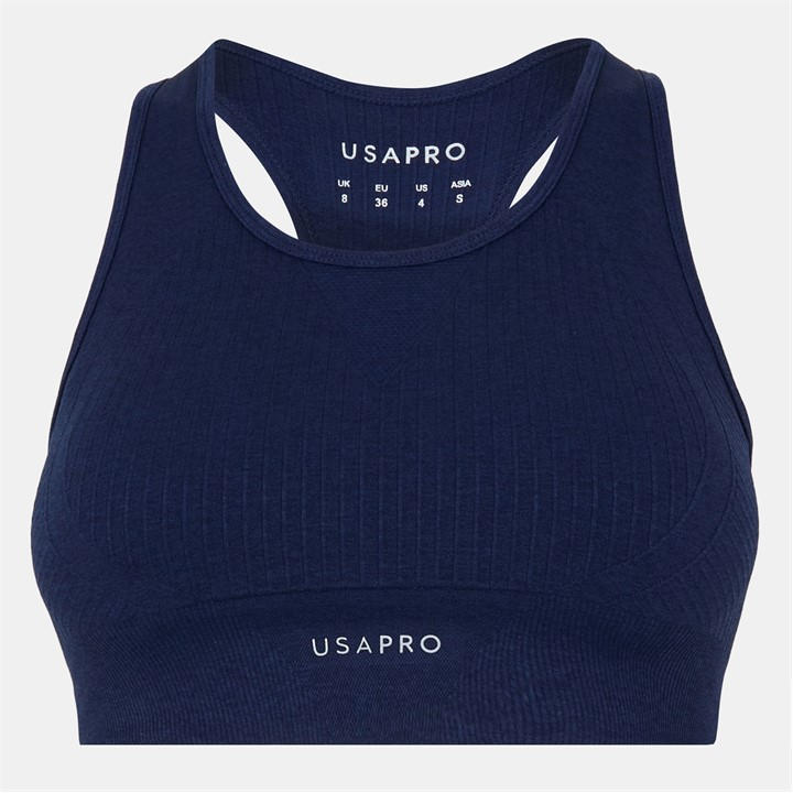Usa Pro Women's Blue Up Seamless Crop Sports Bra in Size 18, Sports Direct